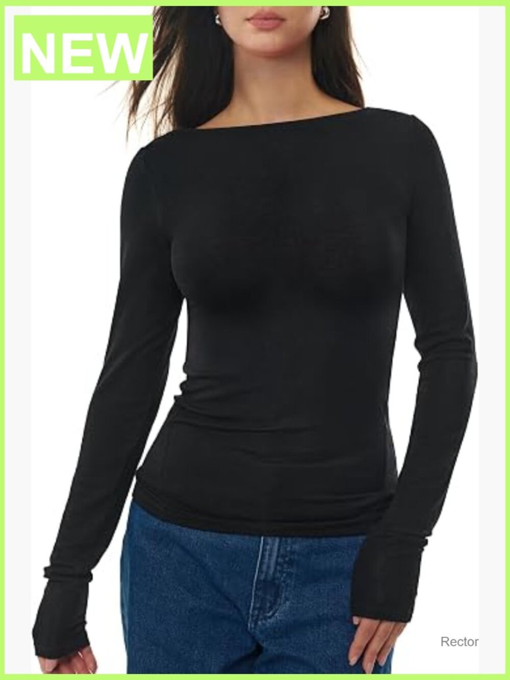 Women's Merino Wool Blend Boat Neck Long Sleeve Fitted Top Cozy Tee